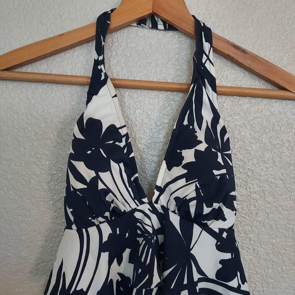 Caribbean Joe White & Blue Palm Floral Tankini Size 8 - Picture 2 of 7